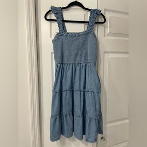 J. Crew Three Square Neck Tiered Denim Dress